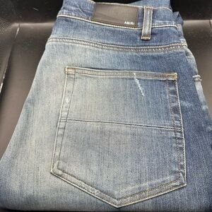 AMIRI Blue Sandblasted Blowout Skinny Jeans
